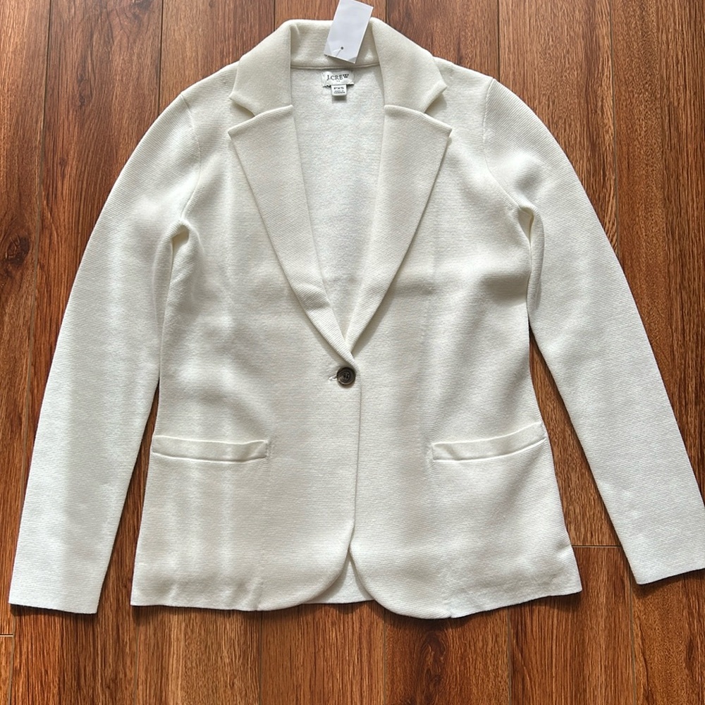 J. Crew 100% Cotton Schoolboy Sweater Blazer Ivory (Off-White) Petite XSP NWT - Picture 2 of 10